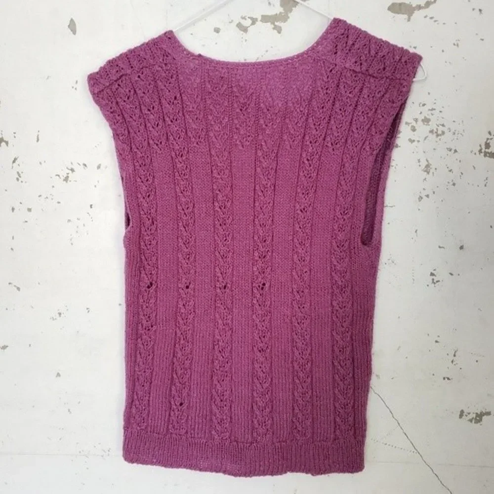 Women's VINTAGE Teacher Sweater Vest Handmade V-neck Button Front Purple Small - Picture 5 of 5